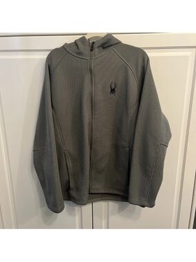 Spyder Men’s Gray Ribbed Full Zip Fleece Hooded Jacket Size XL